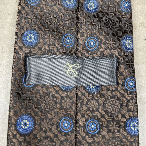 Canali Tie 59” x 3” Silk Bronze Floral Geometric Made In Italy - Picture 5 of 6